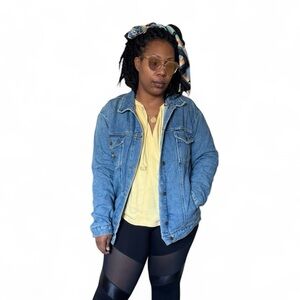 Free People Jacket Oversize Denim Trucker Distressed